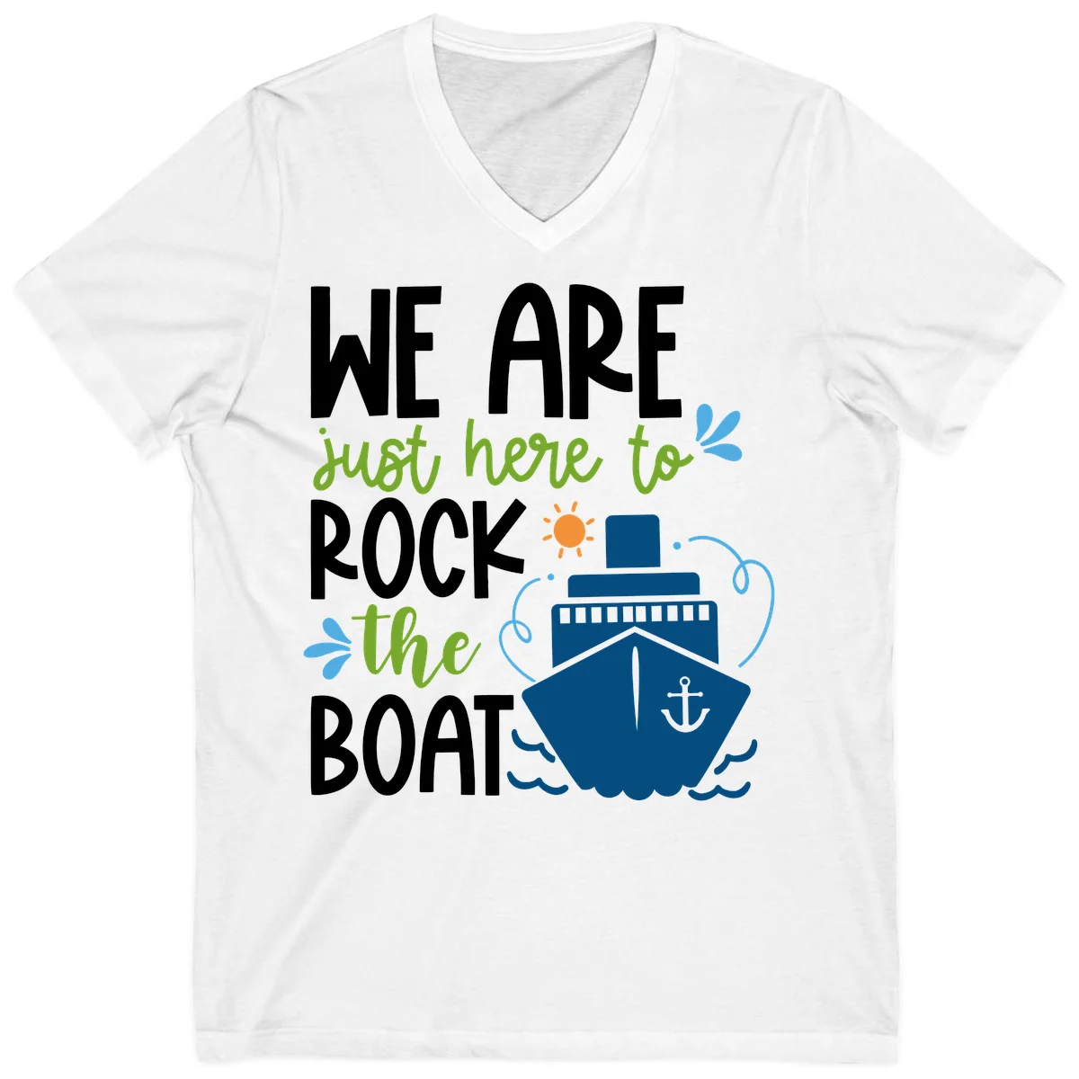 We Are Just Here To Rock The Boat V-Neck in White