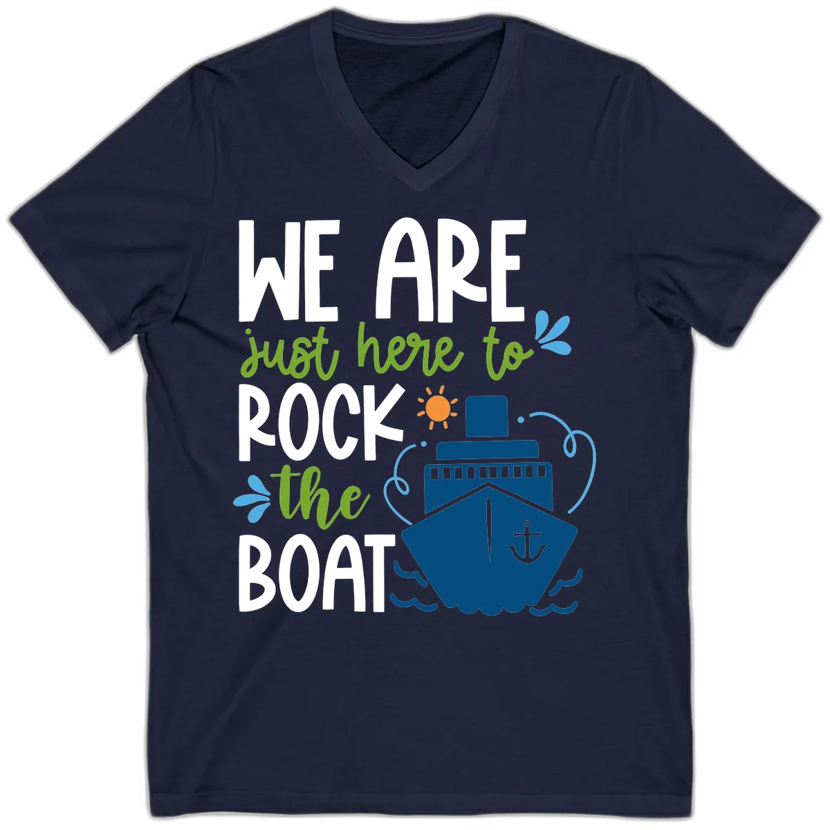 We Are Just Here To Rock The Boat V-Neck in Navy