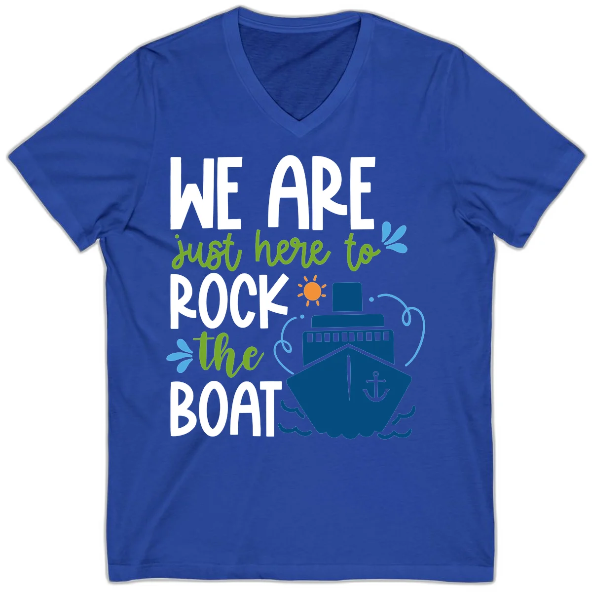We Are Just Here To Rock The Boat V-Neck in True Royal