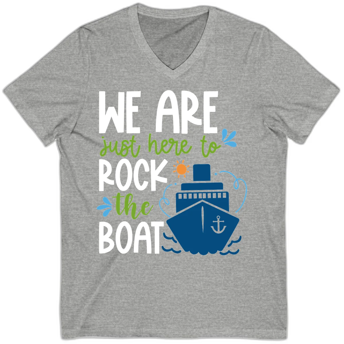 We Are Just Here To Rock The Boat V-Neck in Athletic Heather