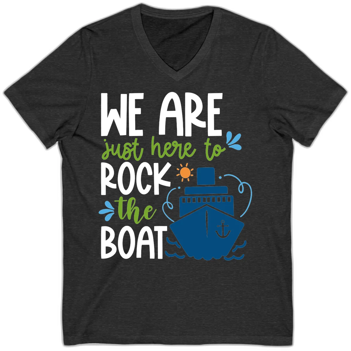 We Are Just Here To Rock The Boat V-Neck in Dark Grey Heather
