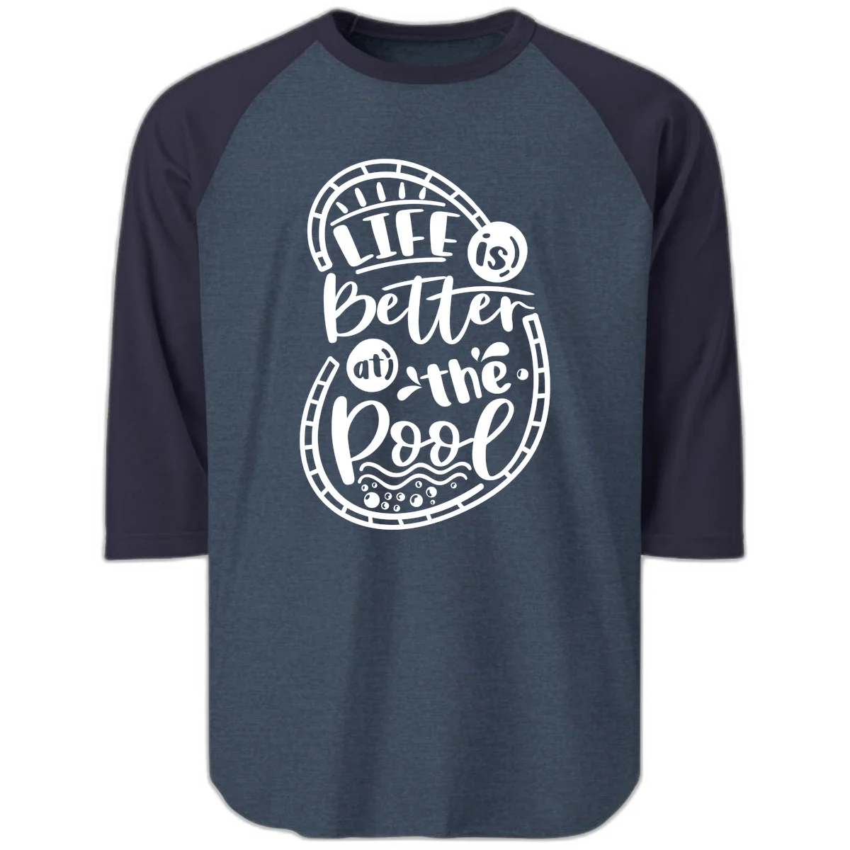 Life Is Better At The Pool Raglan 3/4 in Heather Denim Navy