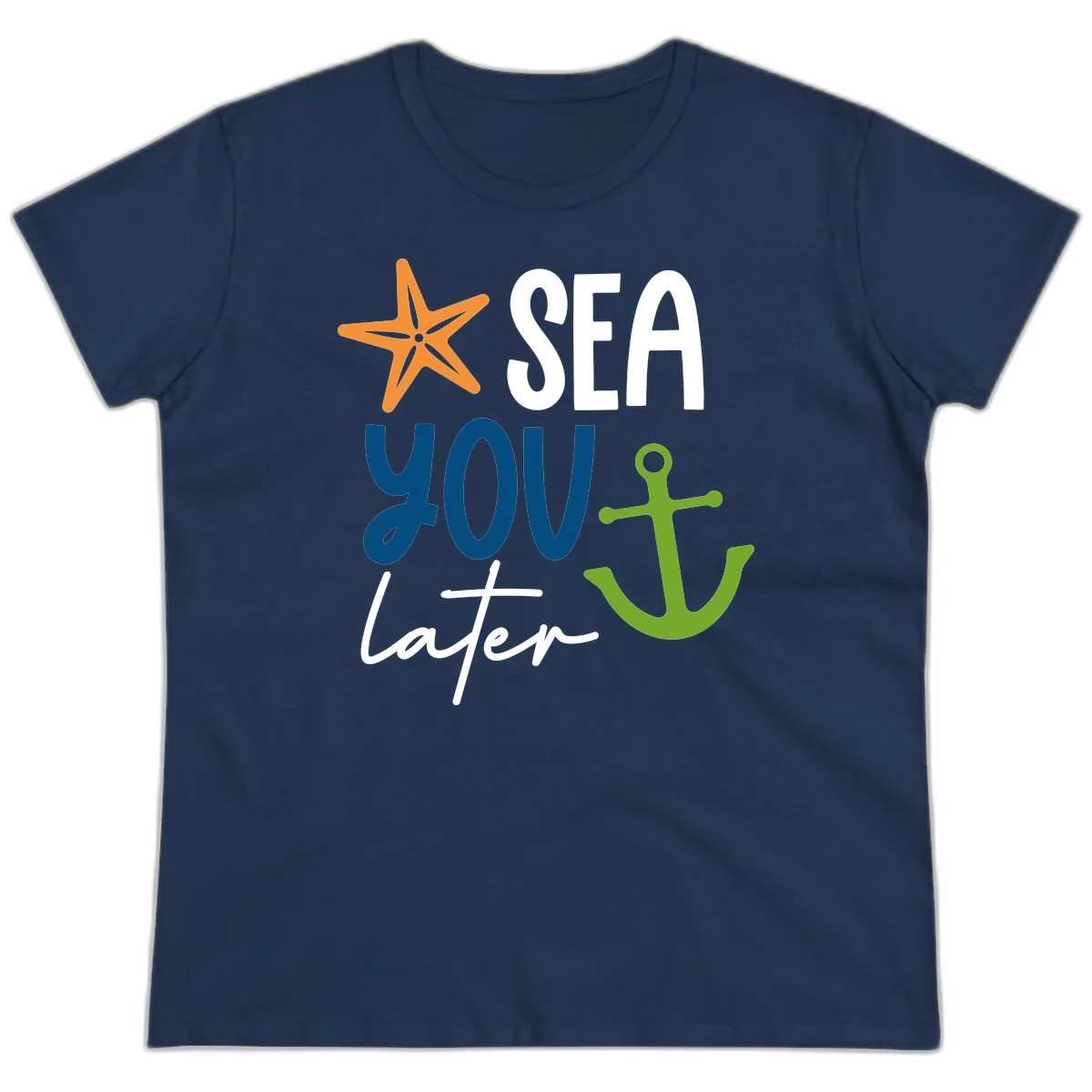 Sea You Later Cruise Anchor Ladies Tee in Navy