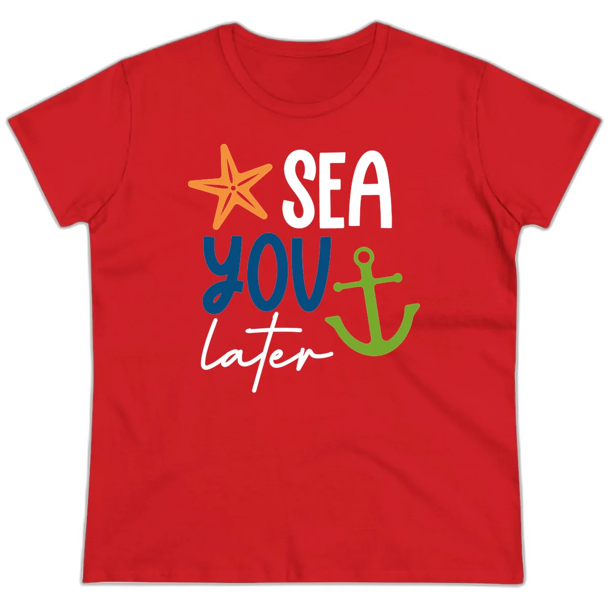 Sea You Later Cruise Anchor Ladies Tee in Red