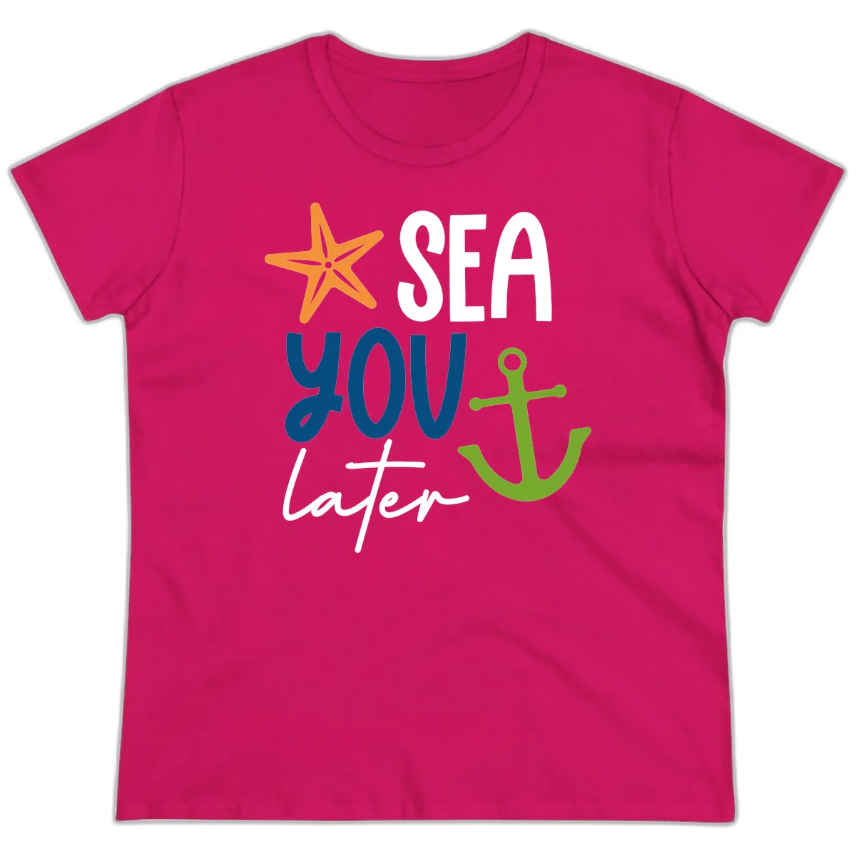 Sea You Later Cruise Anchor Ladies Tee in Heliconia