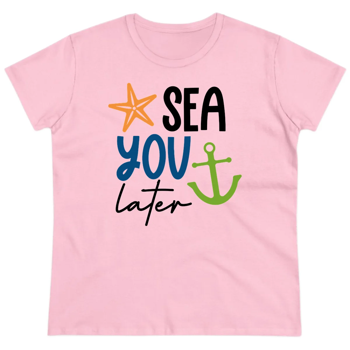 Sea You Later Cruise Anchor Ladies Tee in Light Pink
