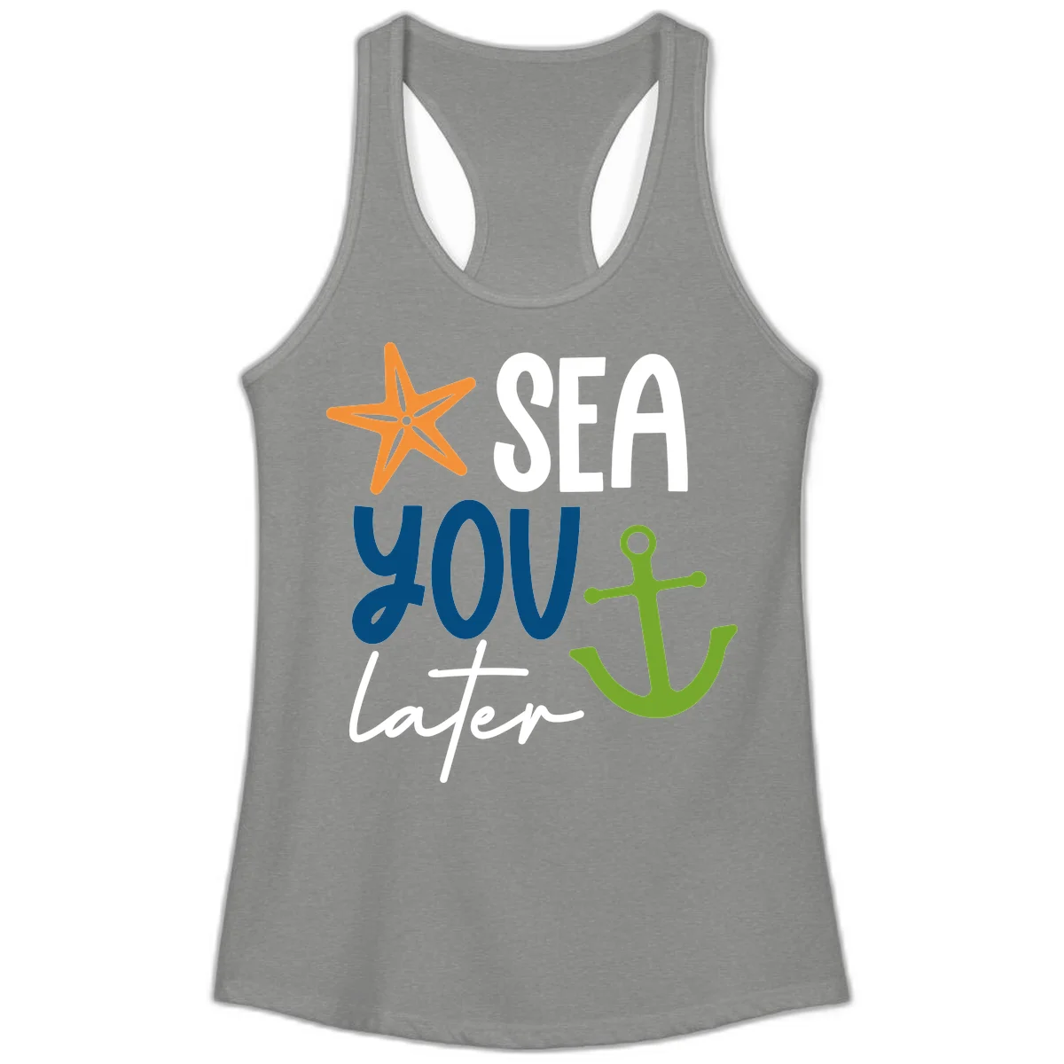 Sea You Later Cruise Anchor Ladies Tank in Heather Grey