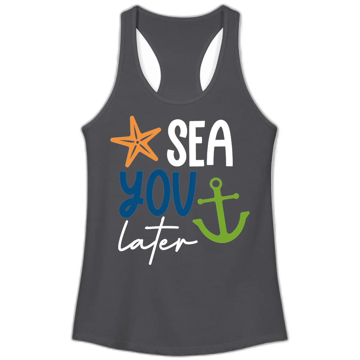 Sea You Later Cruise Anchor Ladies Tank in Solid Dark Gray