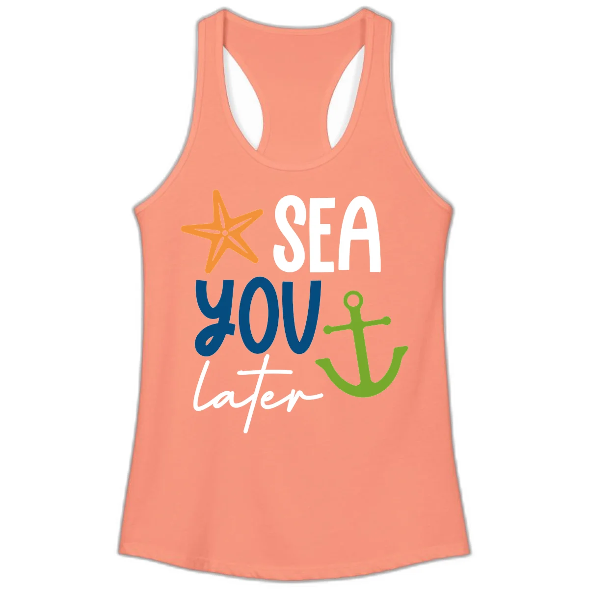 Sea You Later Cruise Anchor Ladies Tank in Solid Light Orange