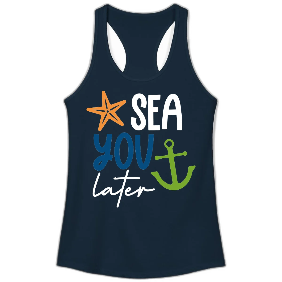 Sea You Later Cruise Anchor Ladies Tank in Solid Midnight Navy