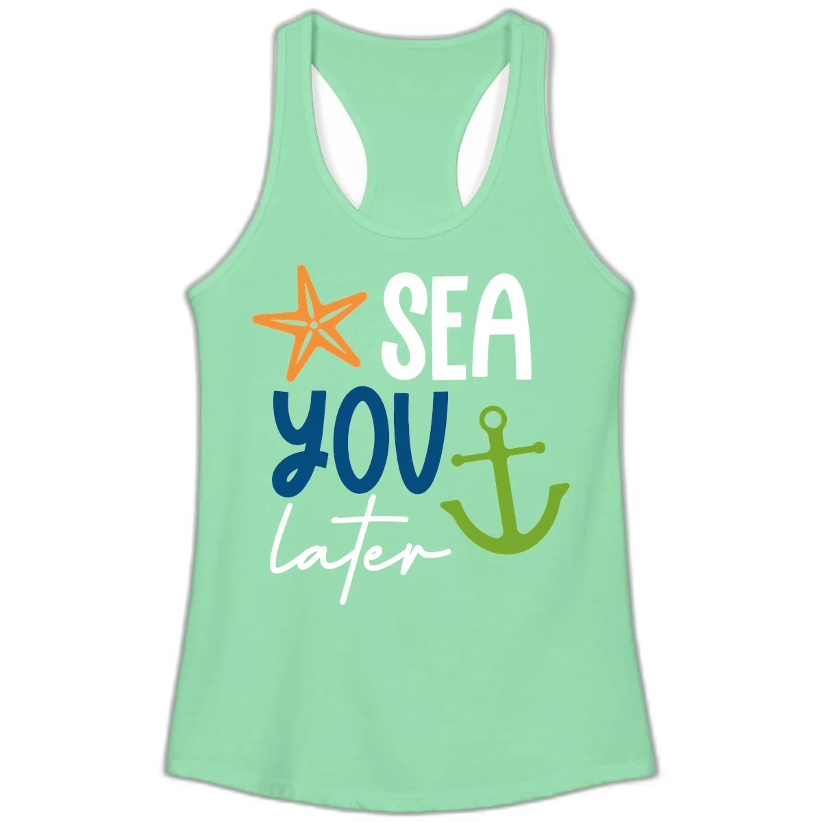 Sea You Later Cruise Anchor Ladies Tank in Solid Mint