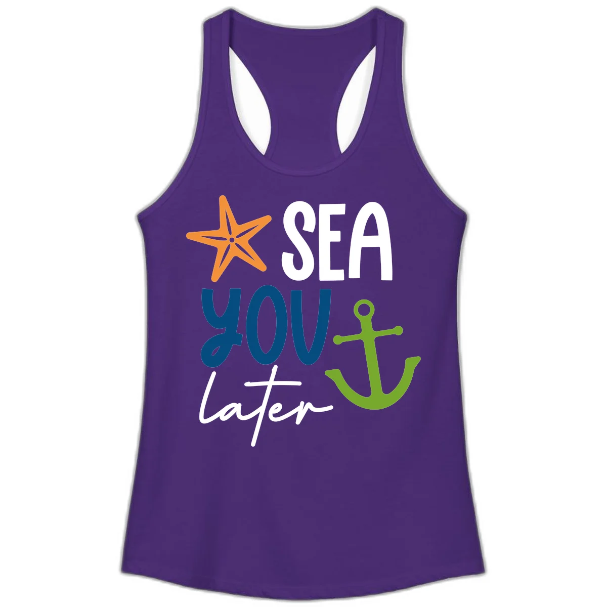 Sea You Later Cruise Anchor Ladies Tank in Solid Purple Rush