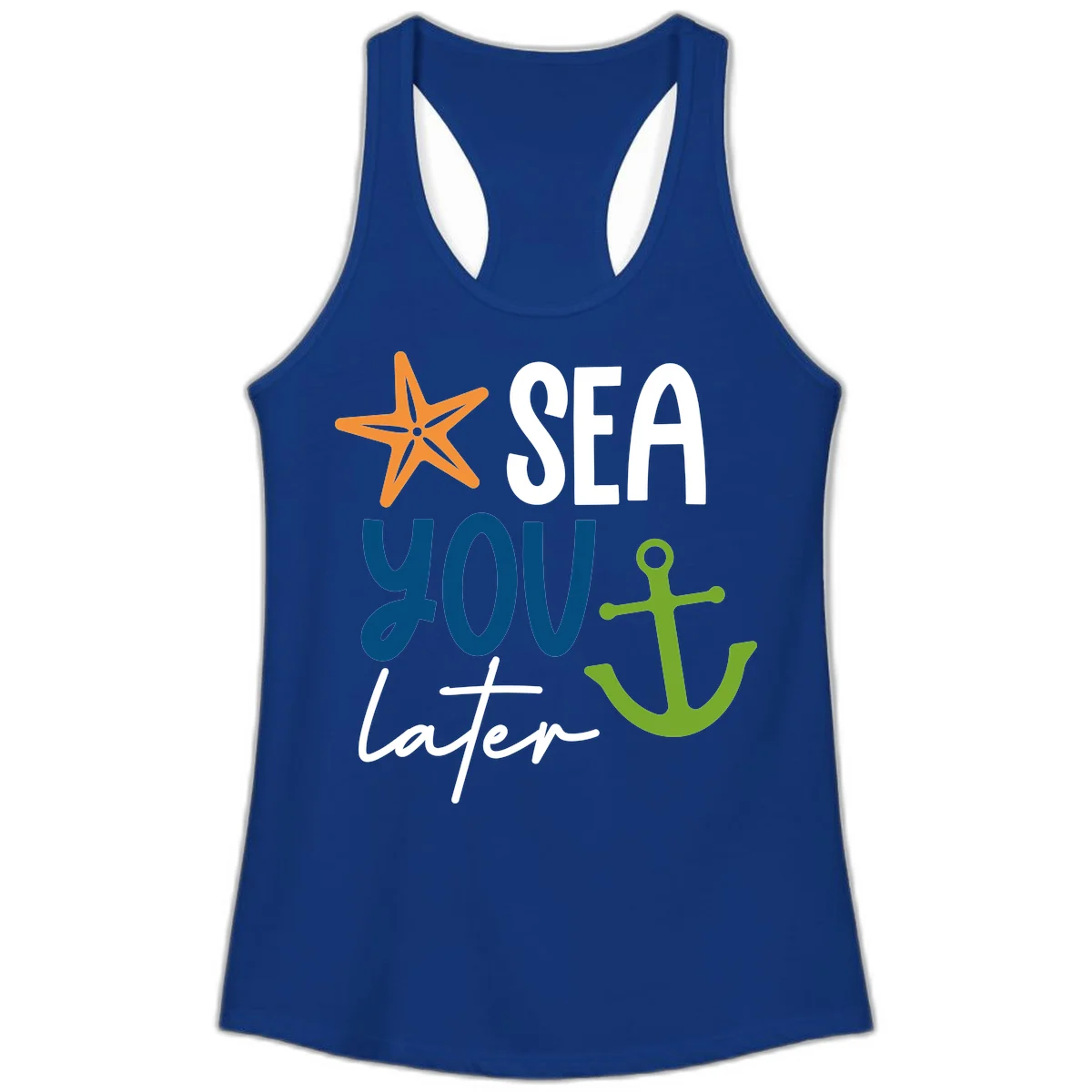 Sea You Later Cruise Anchor Ladies Tank in Solid Royal