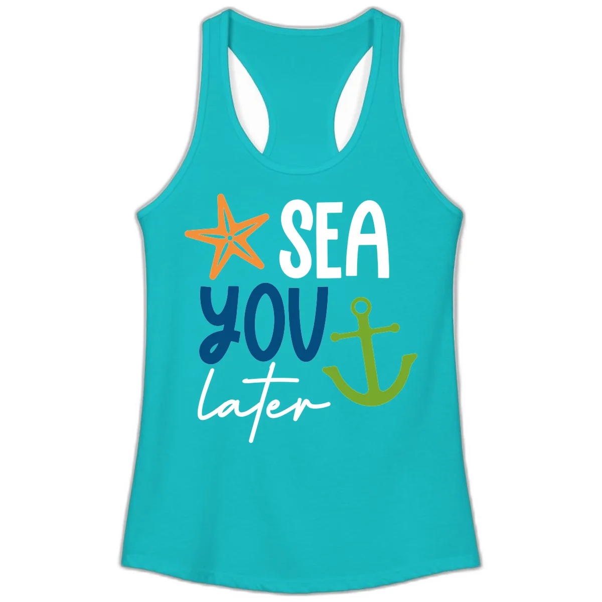 Sea You Later Cruise Anchor Ladies Tank in Tahiti Blue