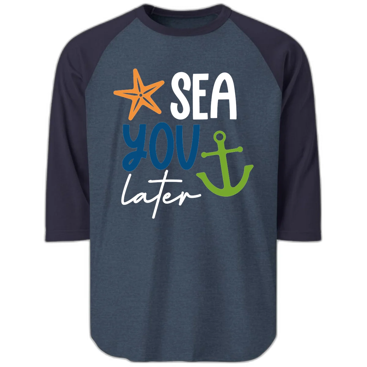 Sea You Later Cruise Anchor Raglan 3/4 in Heather Denim Navy