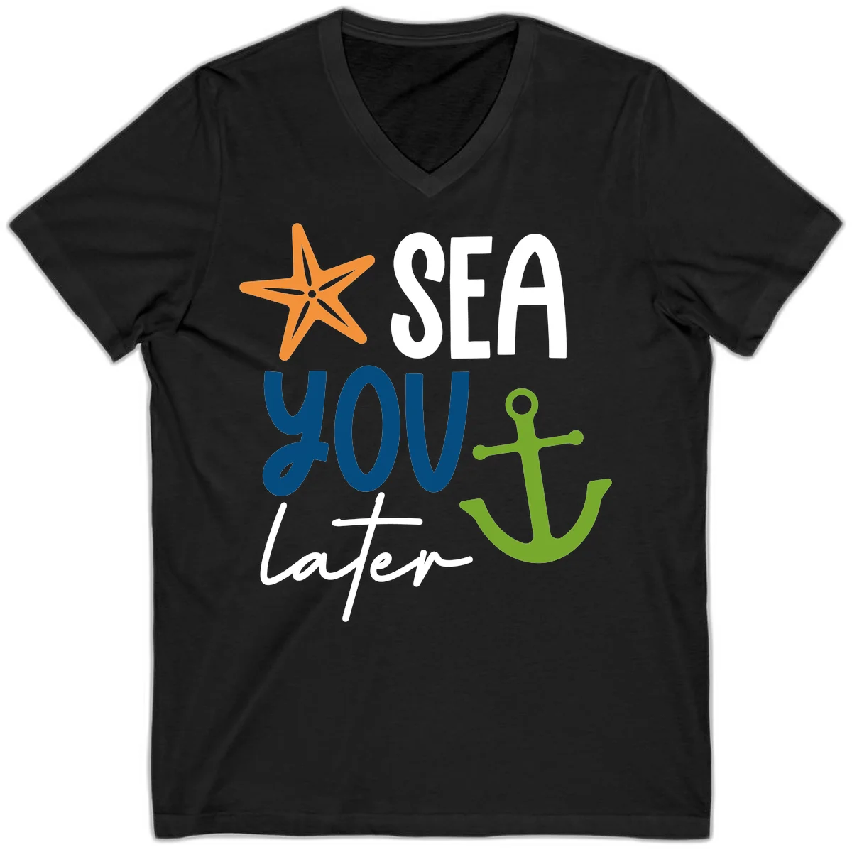 Sea You Later Cruise Anchor V-Neck in Black