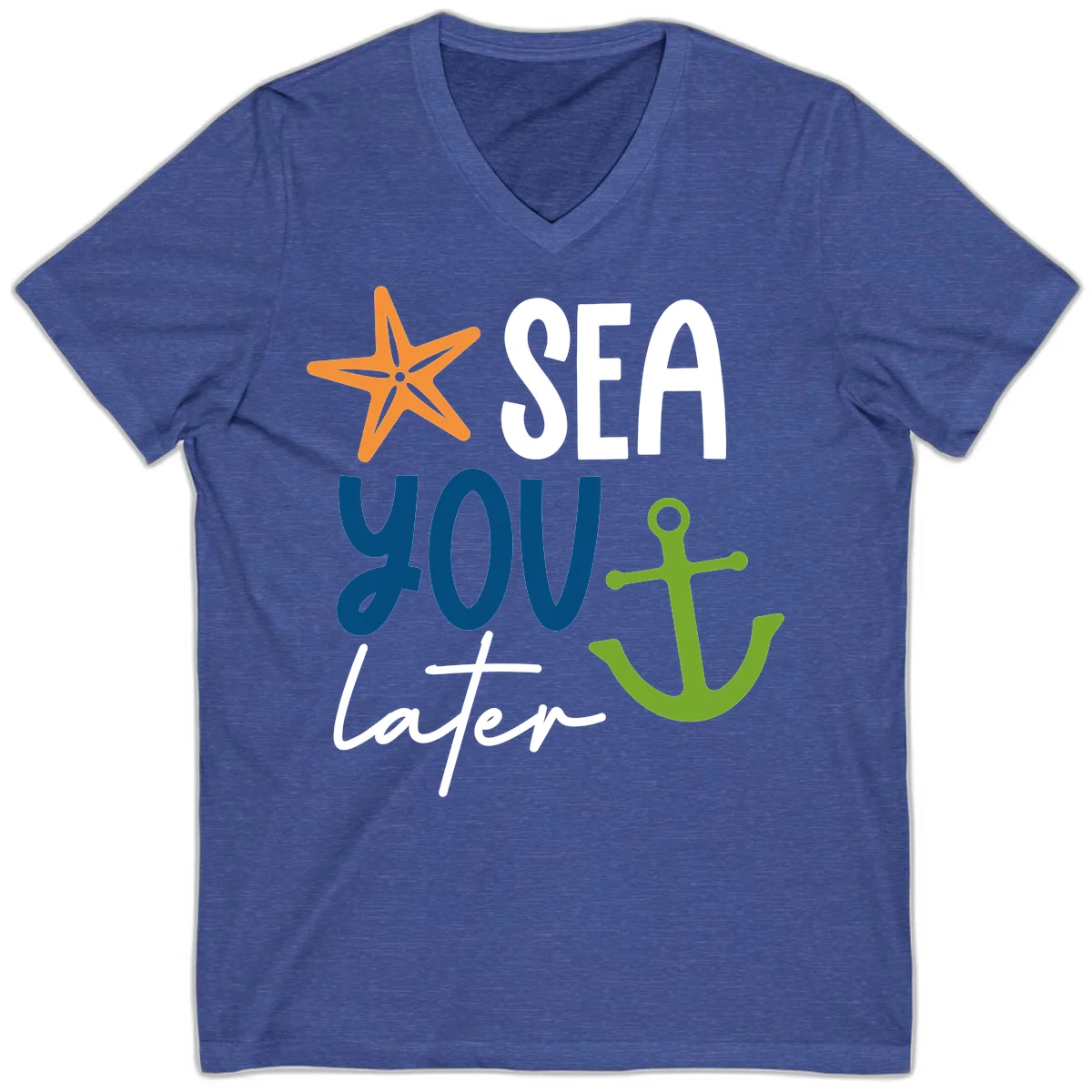 Sea You Later Cruise Anchor V-Neck in Heather True Royal