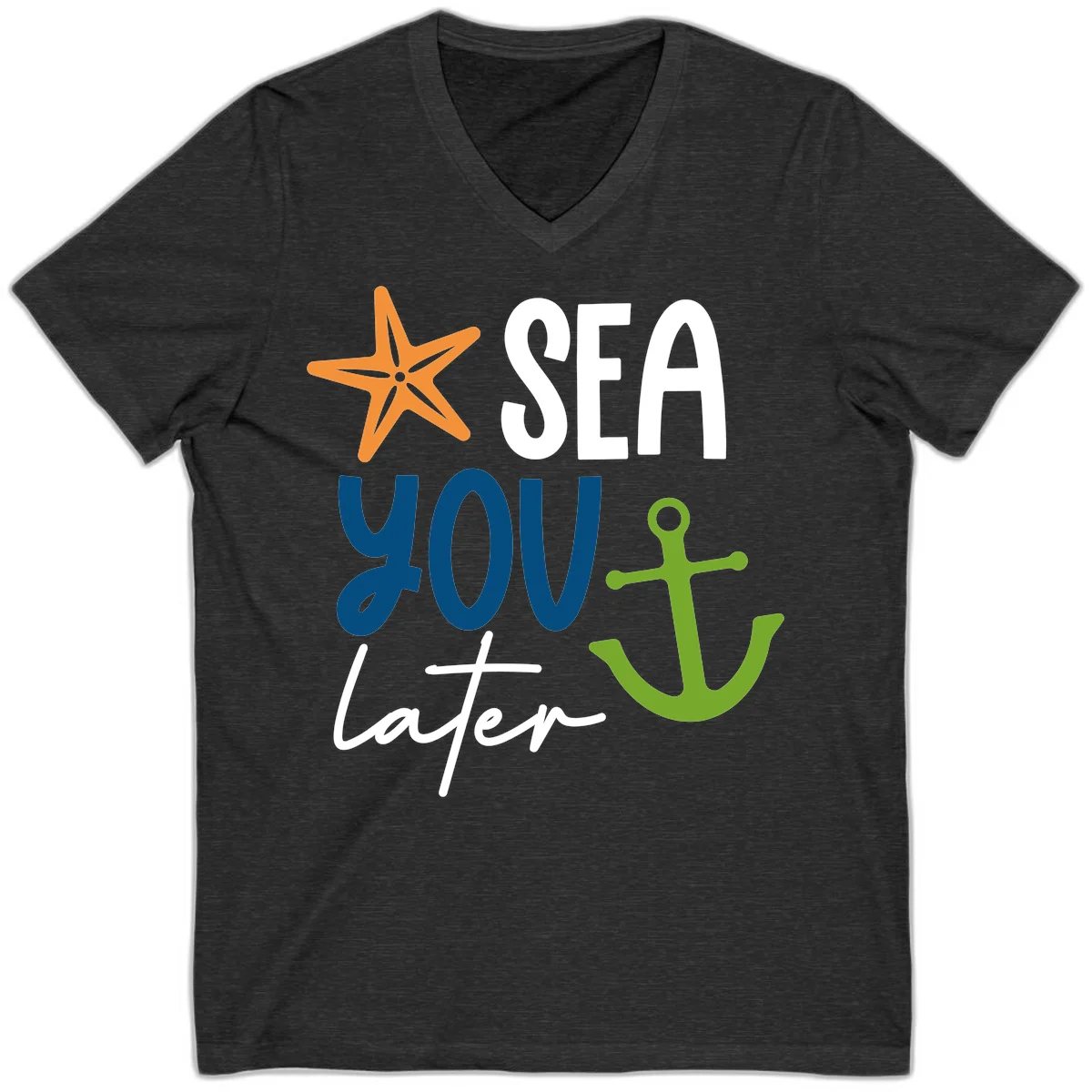 Sea You Later Cruise Anchor V-Neck in Dark Grey Heather