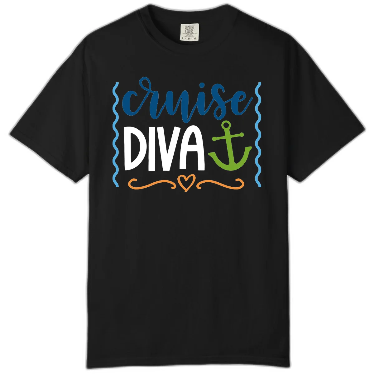 Cruise Diva Anchor Comfort Color T-Shirt in Black