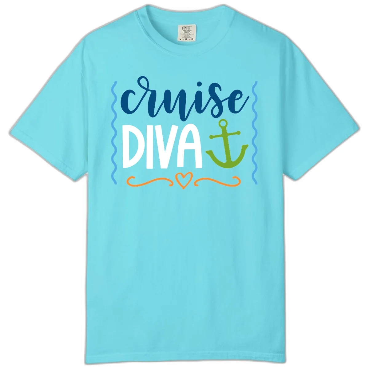 Cruise Diva Anchor Comfort Color T-Shirt in Lagoon Blue