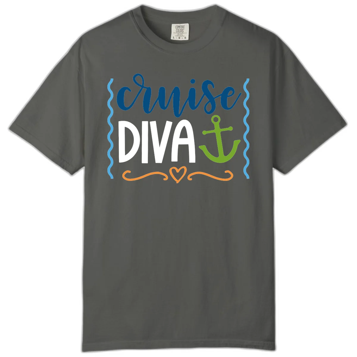 Cruise Diva Anchor Comfort Color T-Shirt in Pepper