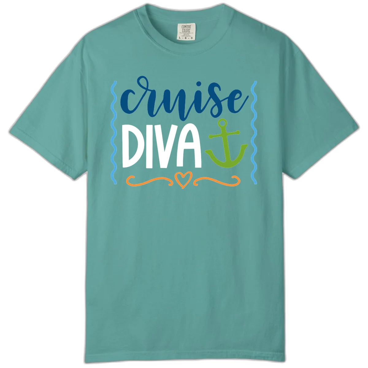 Cruise Diva Anchor Comfort Color T-Shirt in Seafoam