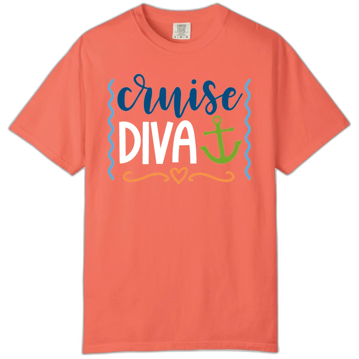 Cruise Diva Anchor Comfort Color T-Shirt in Bright Salmon