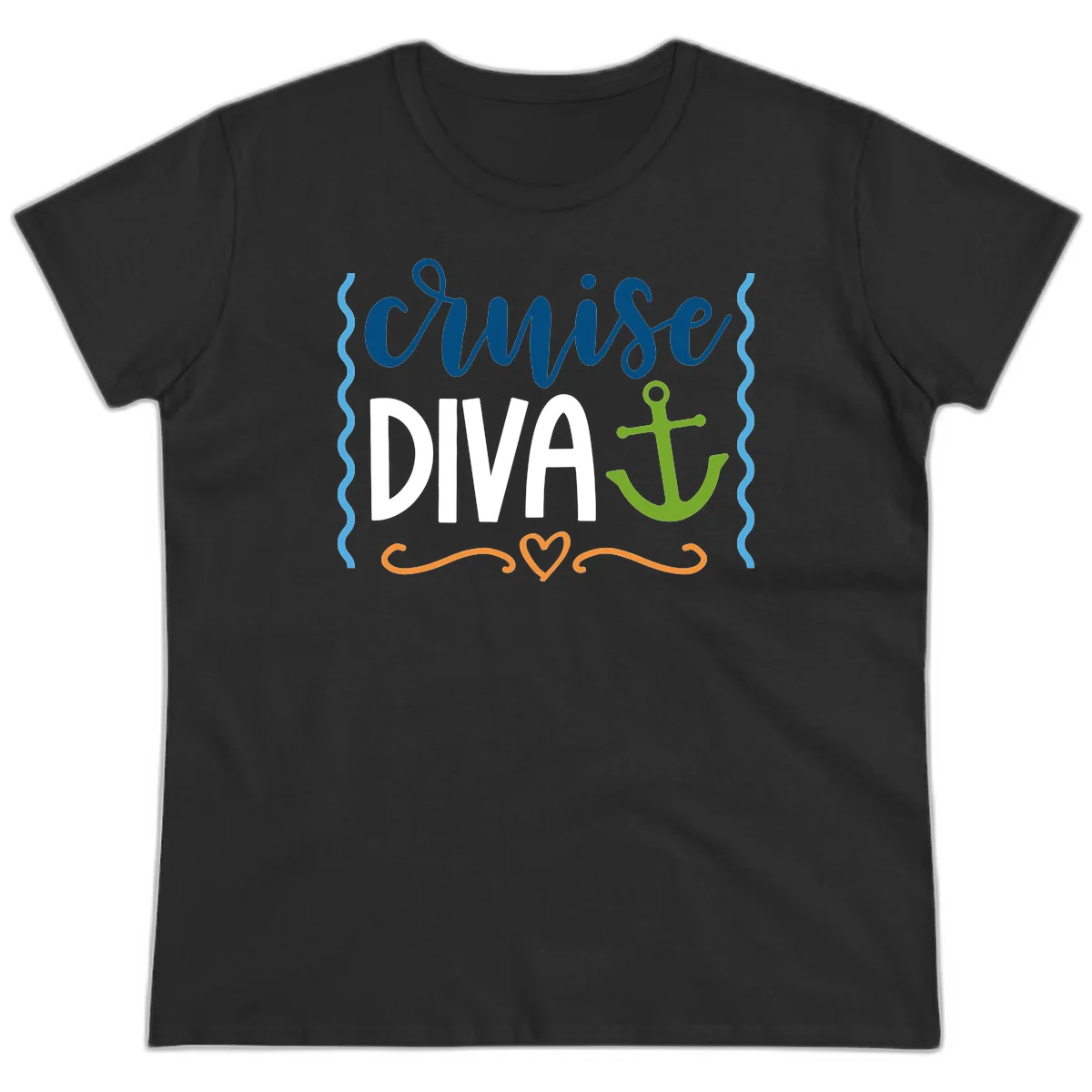 Cruise Diva Anchor Ladies Tee in Black