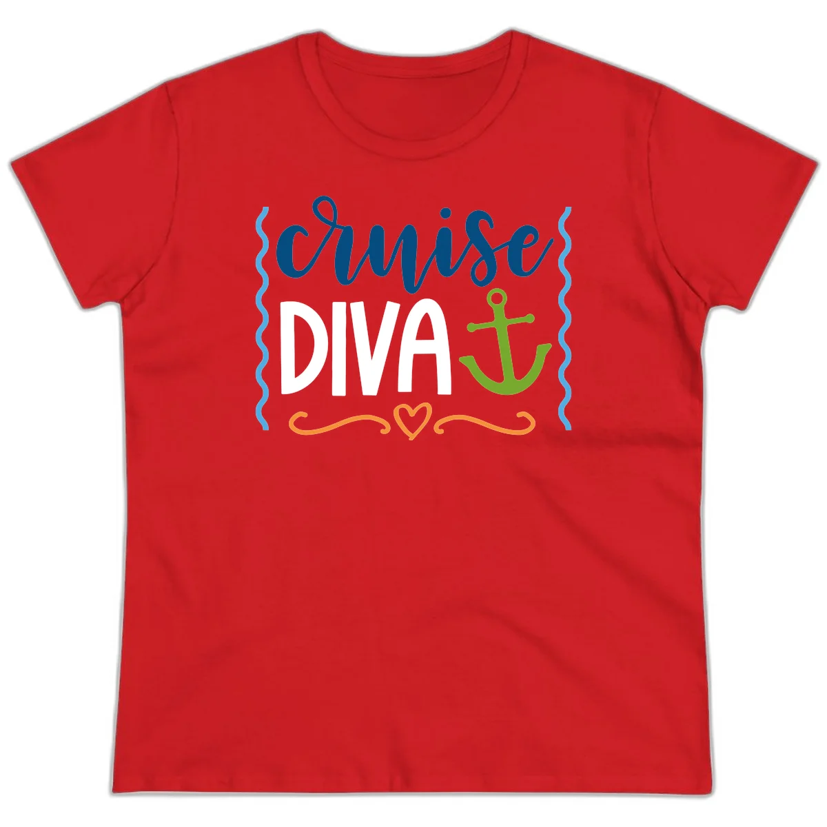 Cruise Diva Anchor Ladies Tee in Red