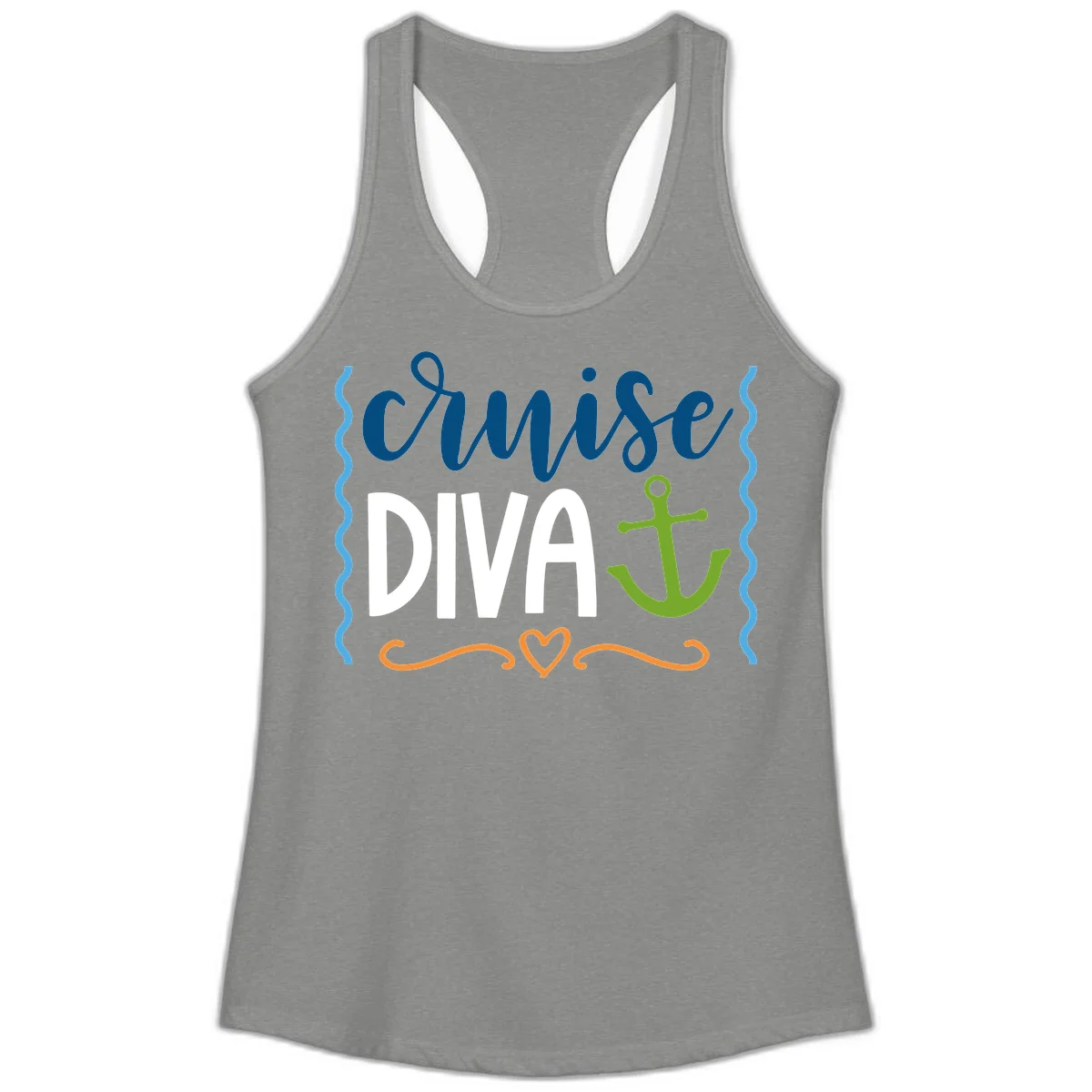 Cruise Diva Anchor Ladies Tank in Heather Grey