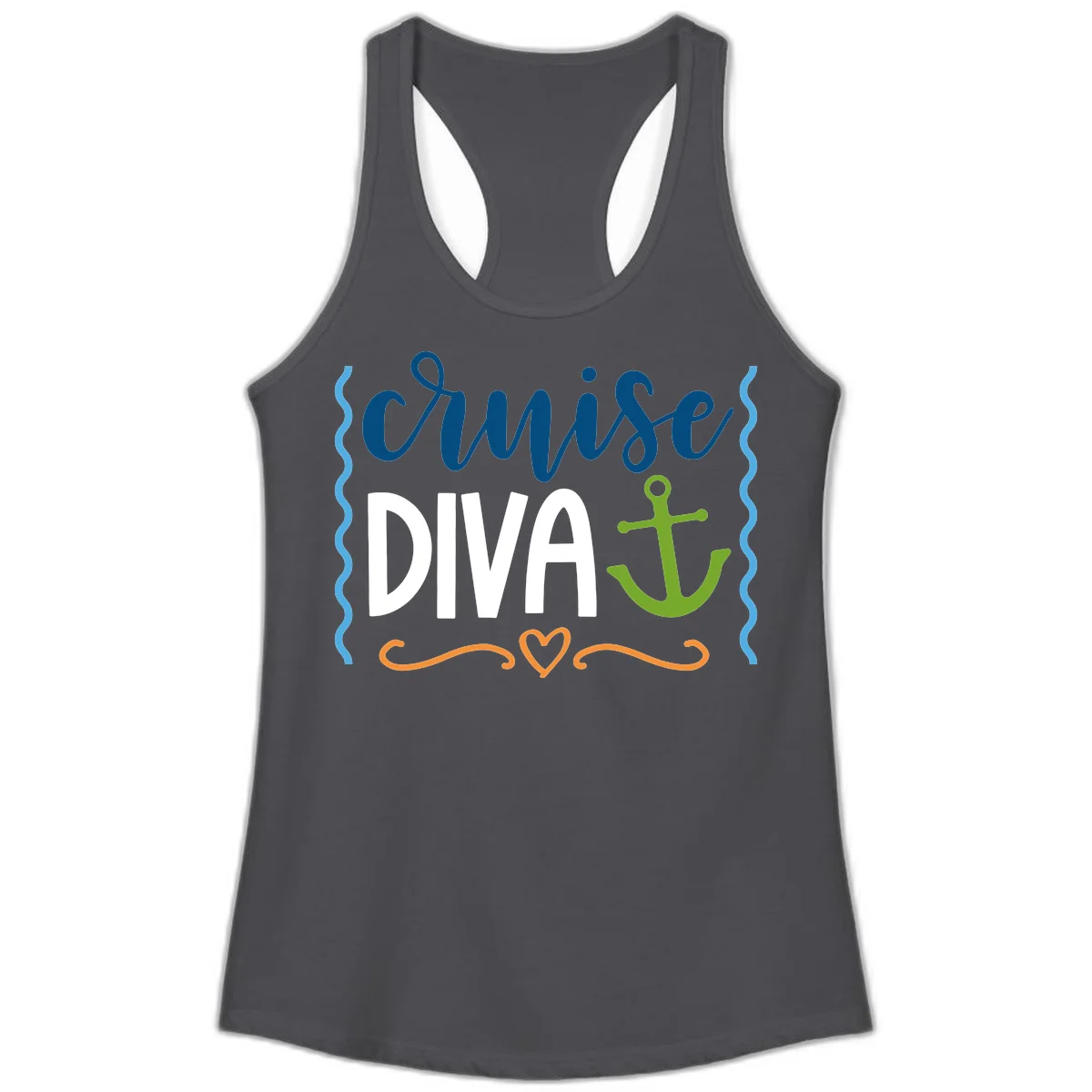 Cruise Diva Anchor Ladies Tank in Solid Dark Gray