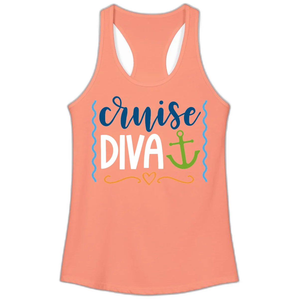 Cruise Diva Anchor Ladies Tank in Solid Light Orange