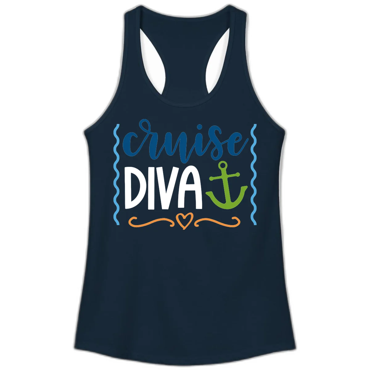 Cruise Diva Anchor Ladies Tank in Solid Midnight Navy