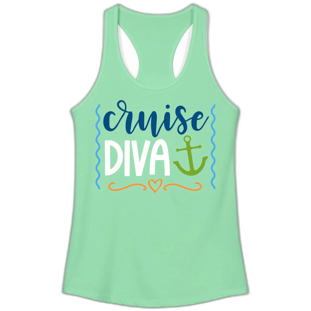 Cruise Diva Anchor Ladies Tank in Solid Mint