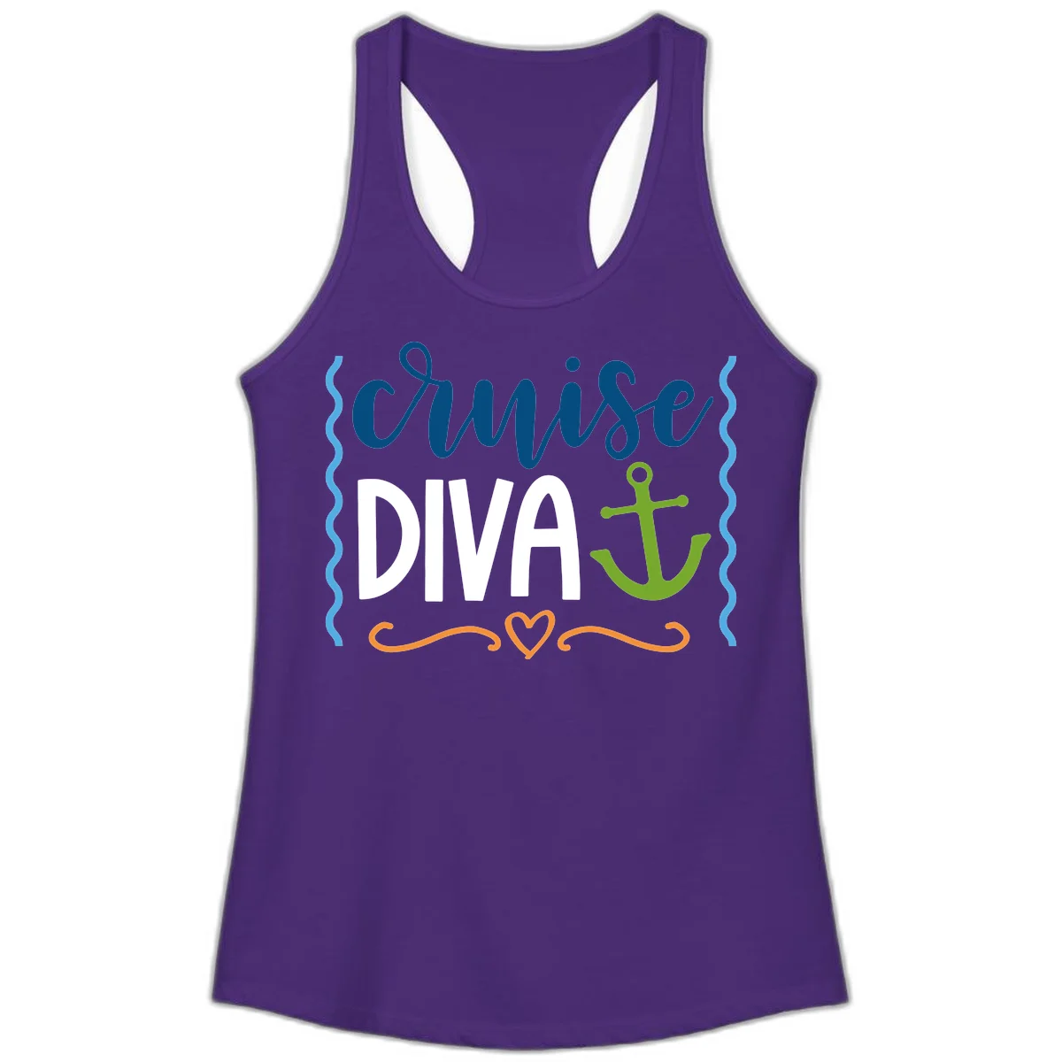 Cruise Diva Anchor Ladies Tank in Solid Purple Rush