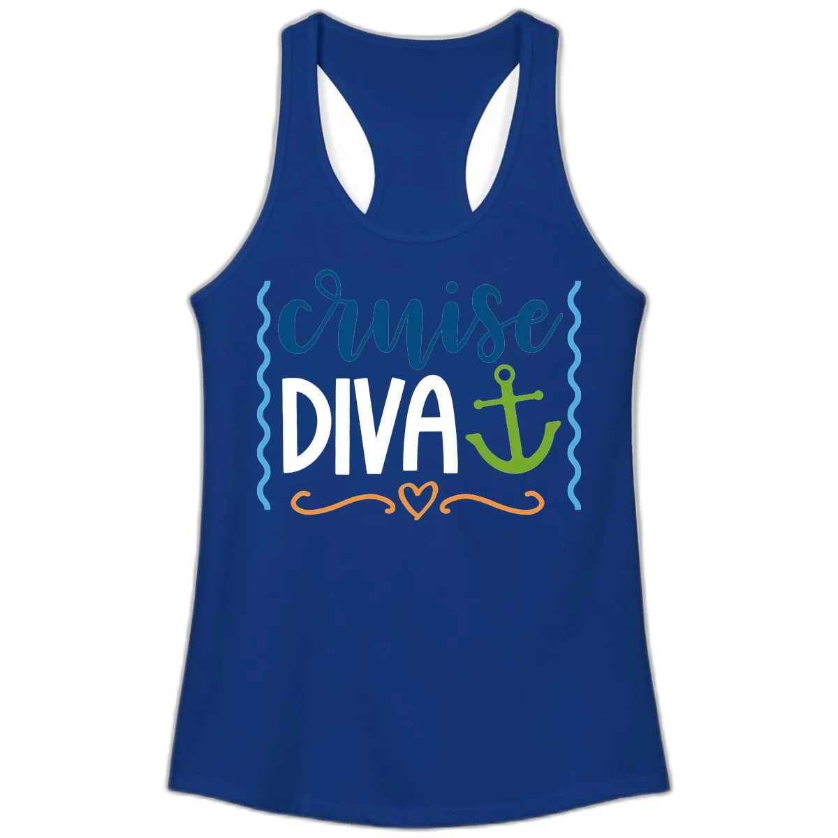 Cruise Diva Anchor Ladies Tank in Solid Royal