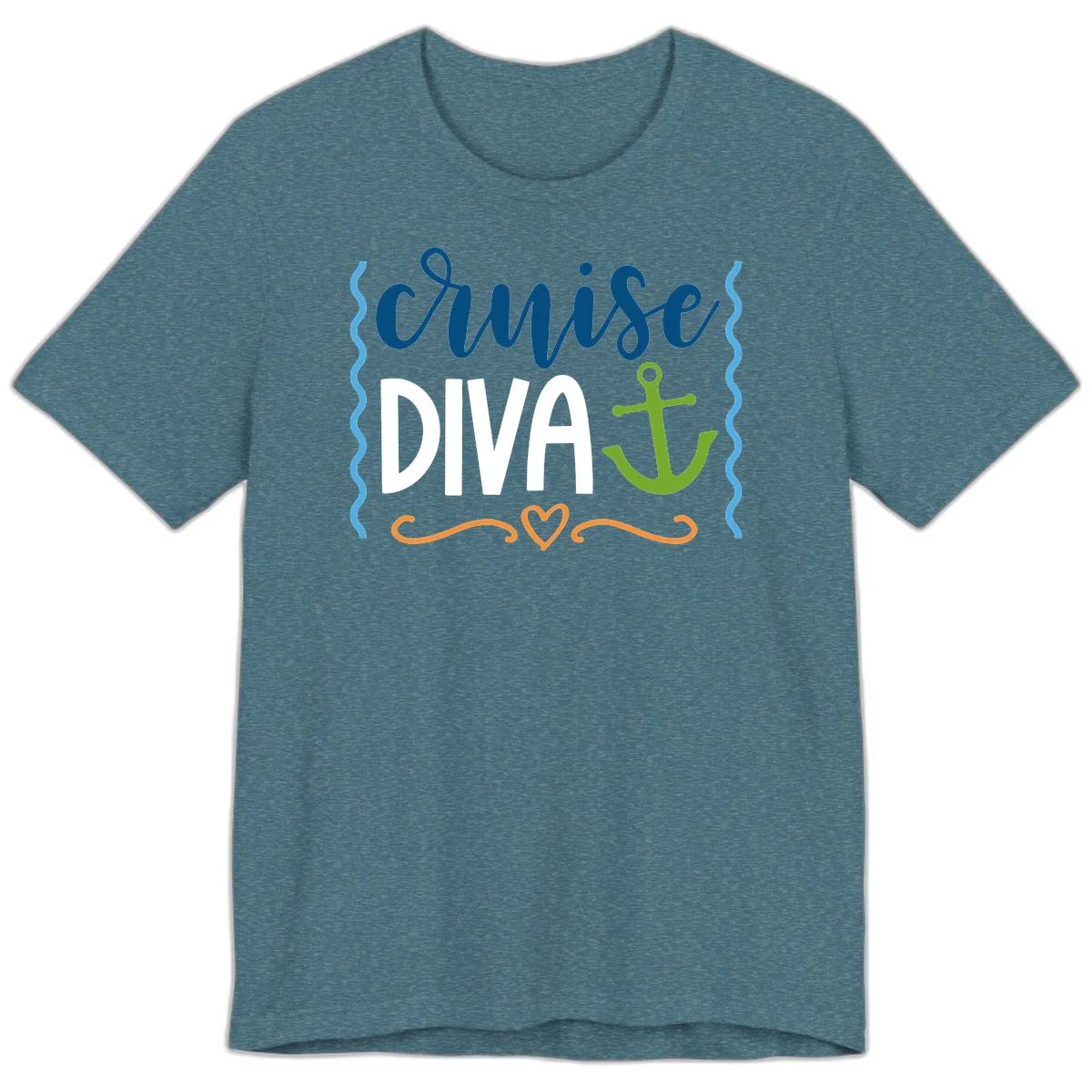 Cruise Diva Anchor Premium T-Shirt in Heather Deep Teal