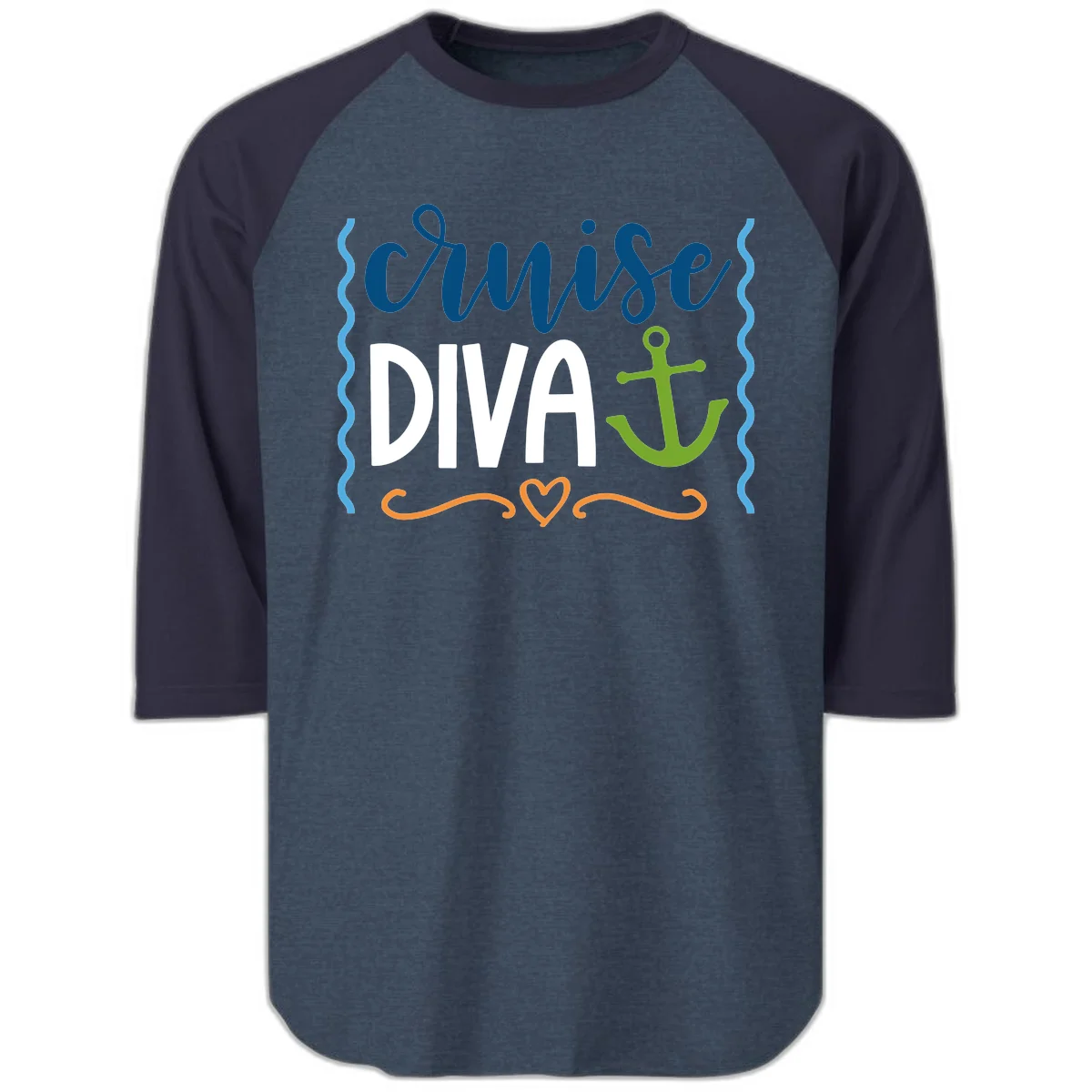 Cruise Diva Anchor Raglan 3/4 in Heather Denim Navy