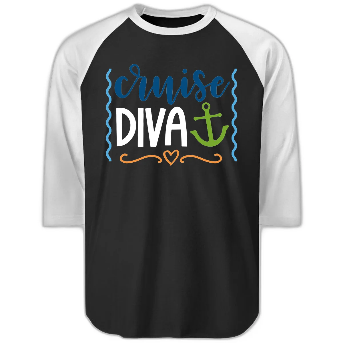 Cruise Diva Anchor Raglan 3/4 in Black White