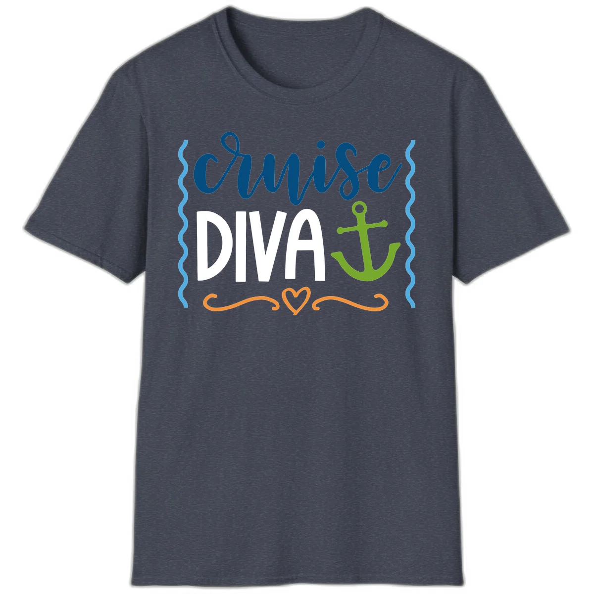 Cruise Diva Anchor T-Shirt in Heather Navy