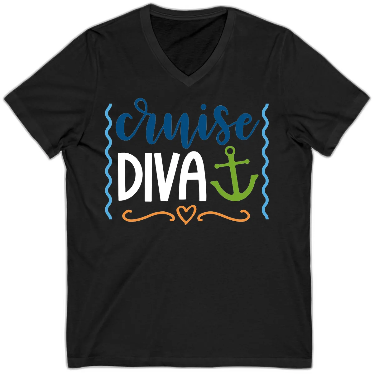 Cruise Diva Anchor V-Neck in Black