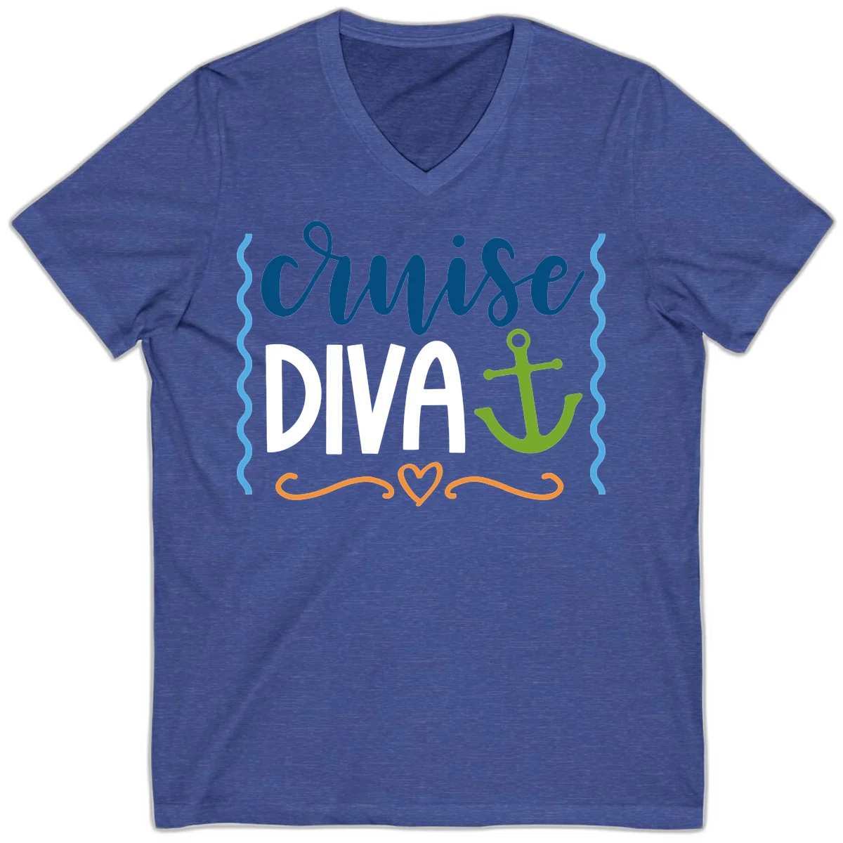 Cruise Diva Anchor V-Neck in Heather True Royal