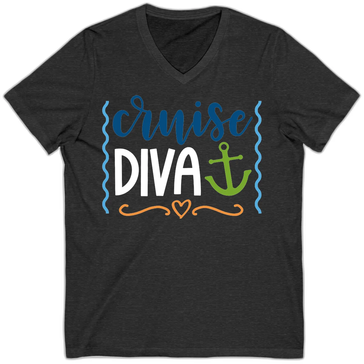 Cruise Diva Anchor V-Neck in Dark Grey Heather