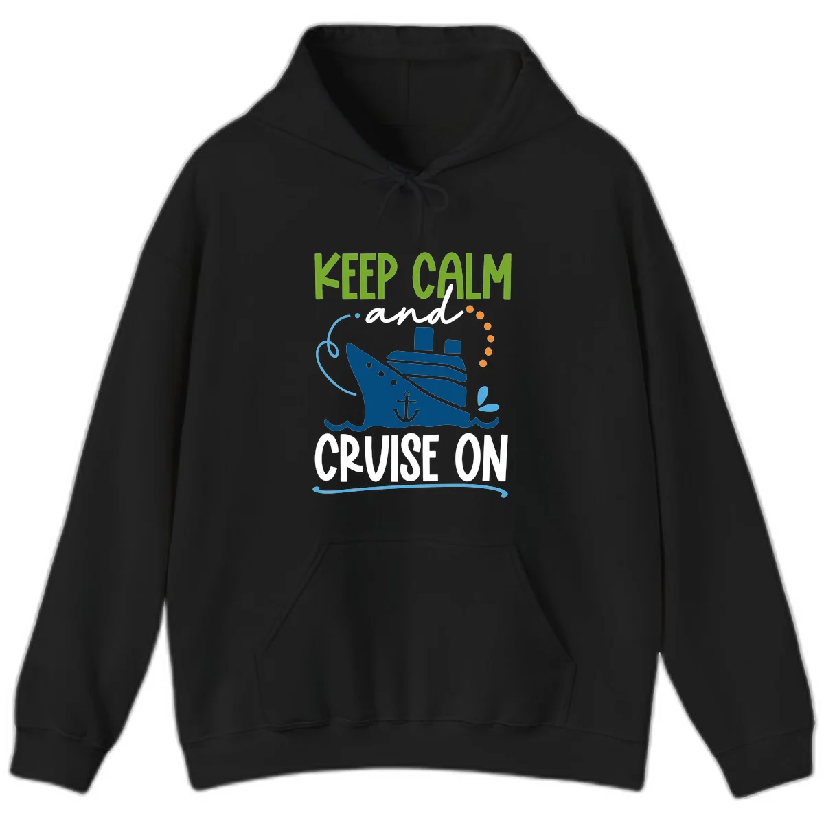 Keep Calm and Cruise On Funny Nautical Hoodie in Black