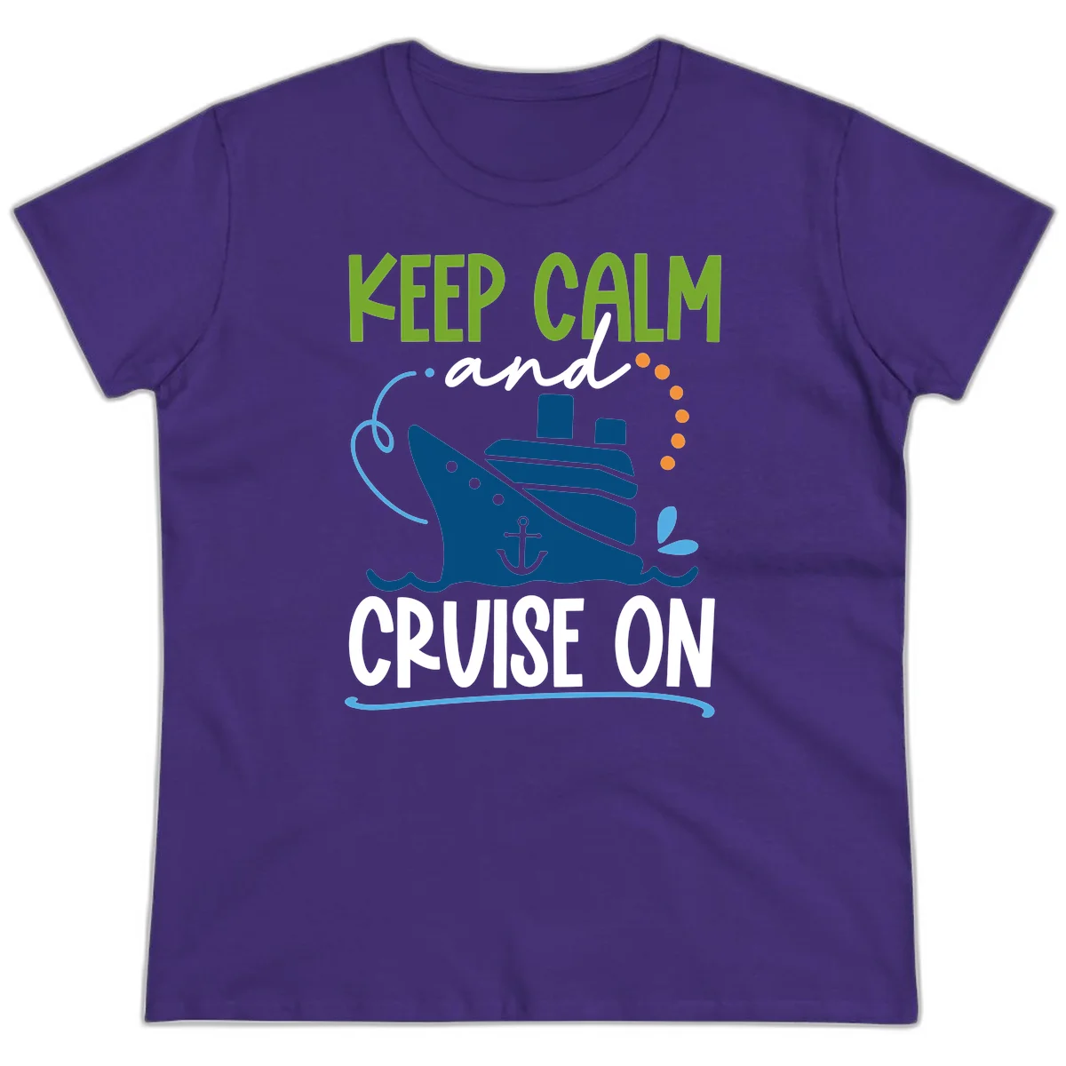Keep Calm and Cruise On Funny Ladies Tee in Purple
