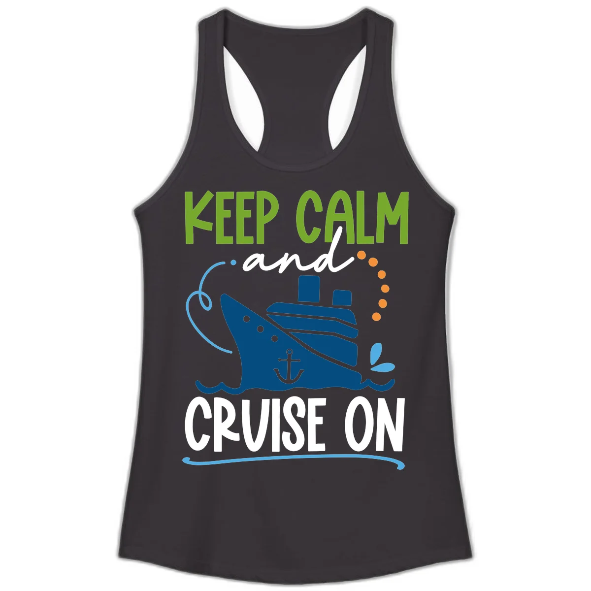 Keep Calm and Cruise On Ladies Racerback Tank in Black