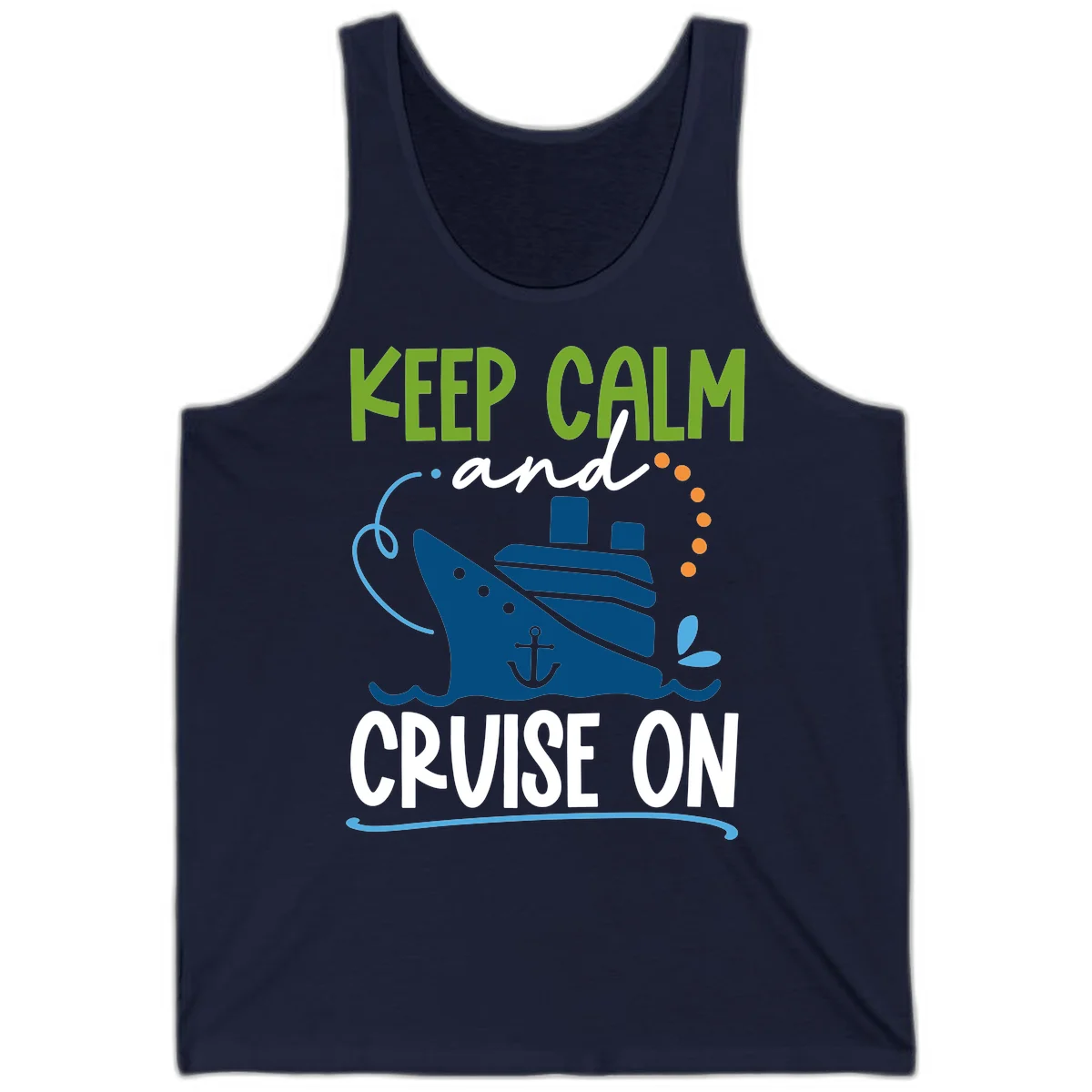 Keep Calm and Cruise On Funny Tank Top in Navy