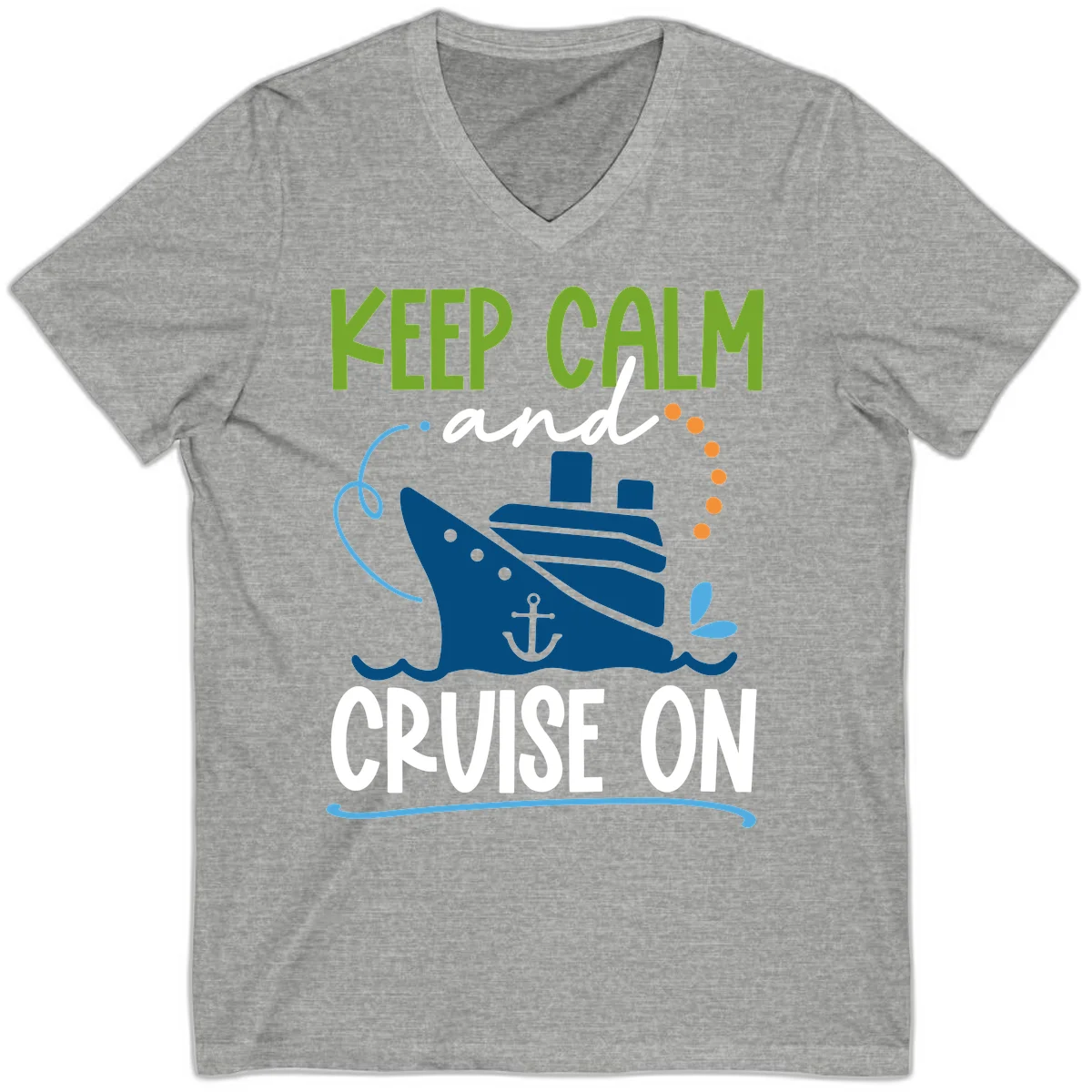 Keep Calm and Cruise On Nautical V-Neck Tee in Athletic Heather