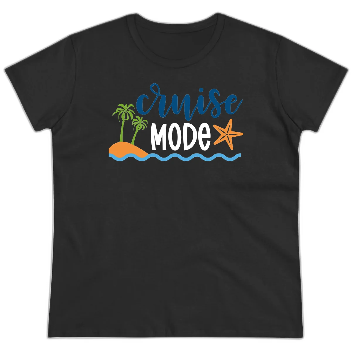 Cruise Mode Wavy Vibes Ladies Tee in Black