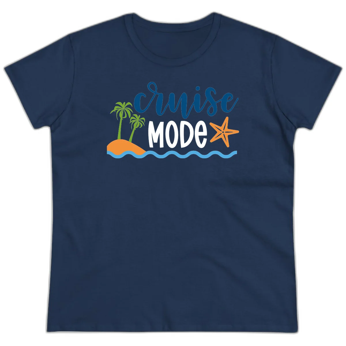 Cruise Mode Wavy Vibes Ladies Tee in Navy